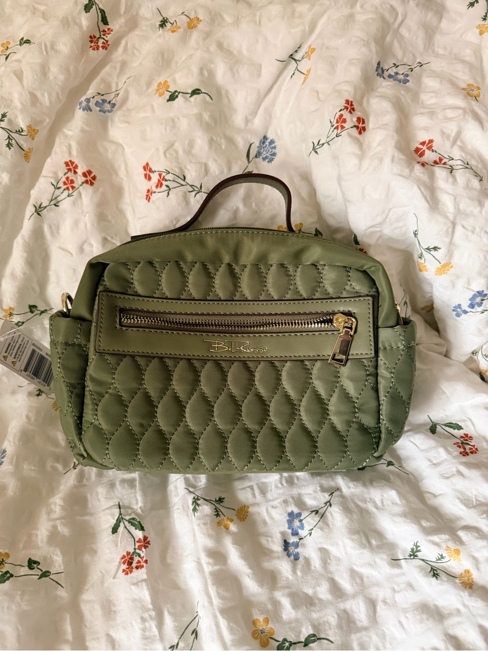 Olive Quilted Cosmetic Case with Gold Hardware